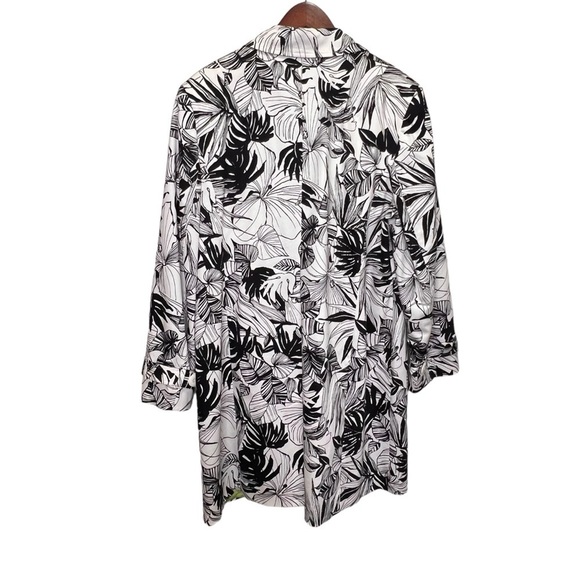 Amanda Smith Suits Black & White Leaf Print Trench Coat Size 16 - Picture 2 of 14